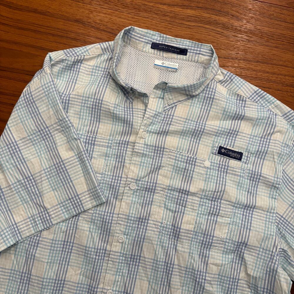 Columbia PFG Men's Plaid Super Tamiami Blue Short Sleeve button down shirt XXL